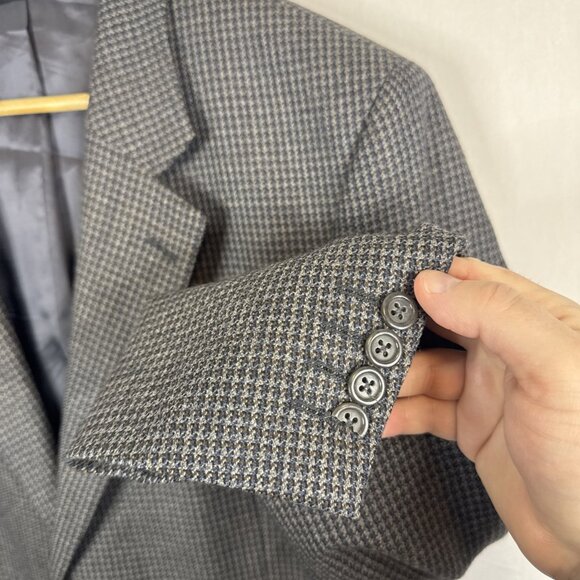 Jack Victor 100% Wool Blazer Men’s 44R Houndstooth Sport Coat Gray - Picture 2 of 8